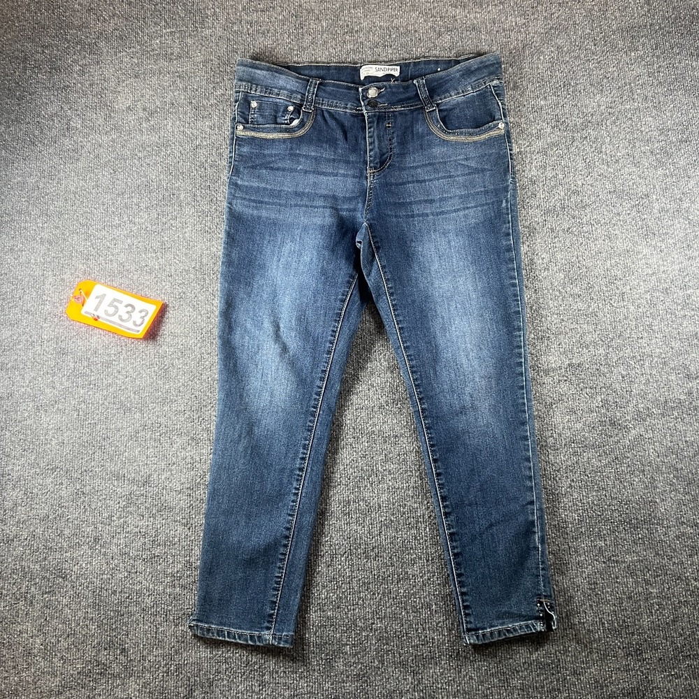 Sandpiper Cropped Jeans Womens 8P Blue Denim Rhinestone Embellished Rear Pocket